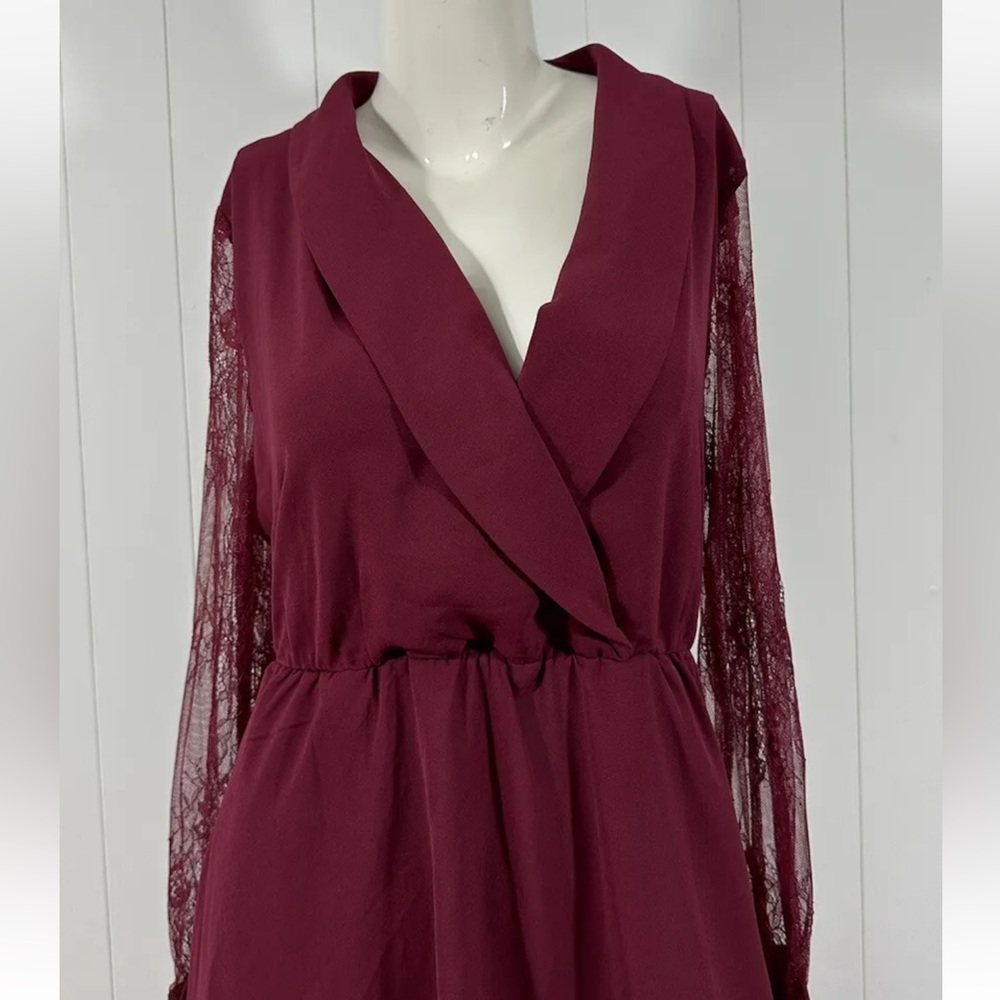 NWT Bloom Chic Women’s Burgundy Red Lace Sleeve Dress V Neck Size 14-16 - Picture 5 of 13